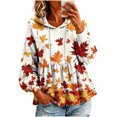 thumbnail image 2 of Xdegoge Womens Fall Pumpkin Print Hooded Sweatshirts Long Sleeve Babydoll Peplum Pullover Ruffle Hem Graphic Tops Casual Thanksgiving Clothes, 2 of 7