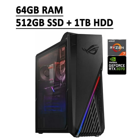 ASUS ROG Strix GA15 Gaming Desktop Computer AMD Octa-Core Ryzen 7 5800X 64GB RAM 512GB SSD + 1TB HDD NVIDIA GeForce RTX 3070 8GB Graphics DisplayPort HDMI USB-C DVI WiFi Win10 Black
