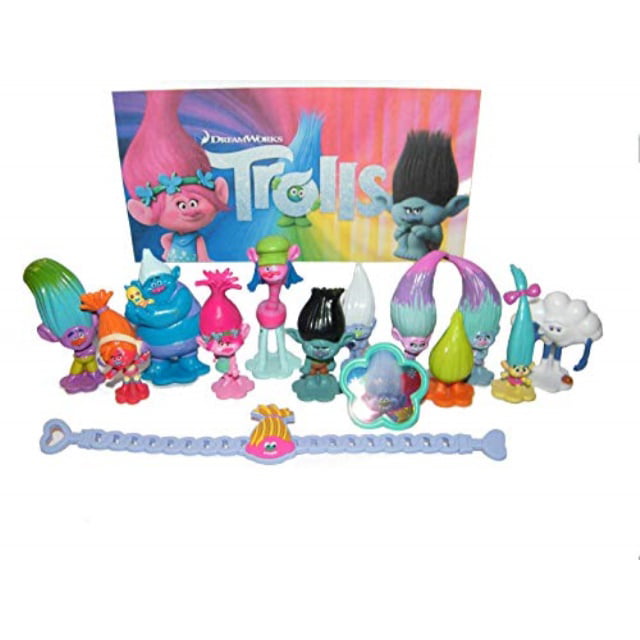 DreamWorks Trolls Movie Deluxe Figure Toy Set of 14 with 12 Figures ...