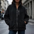 thumbnail image 2 of DYTTDG Women’s Fleece Zip-Up Jacket, Stand Collar Long Sleeve Sherpa Jacket with Chest Zipper Pocket & Front Patch Pockets, Casual Outerwear for Fall and Winter, 2 of 8