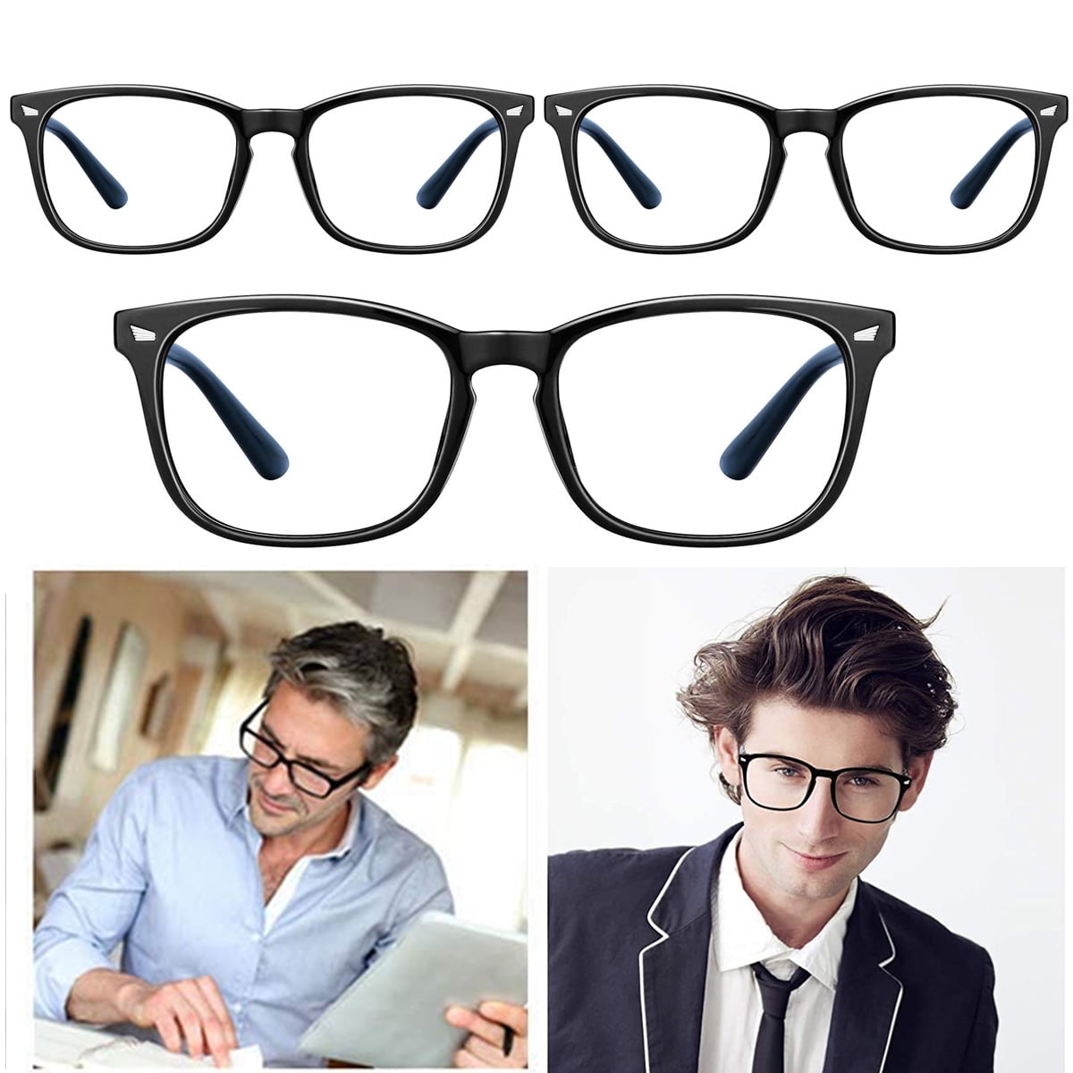 3-Pack Blue Light Blocking Glasses Unisex Clear Lens Fake Glasses