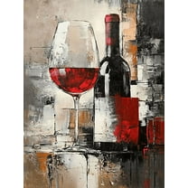 Red Wine and Glass Abstract Canvas Wall Art，Suitable for Living Room， Dining Room， Bedroom， Kitchen， and Office Decoration.