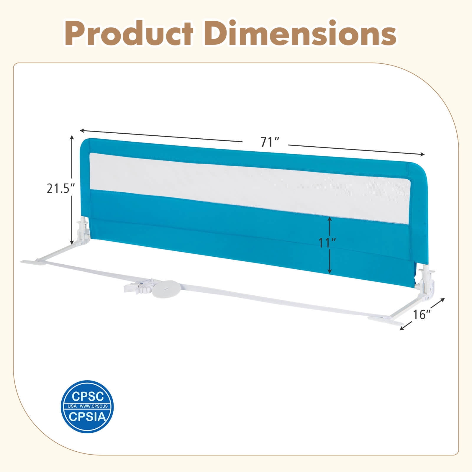 Infans 71" Foldable Baby Bed Rail Guard Toddlers Swing Down Safety Bedrail Blue