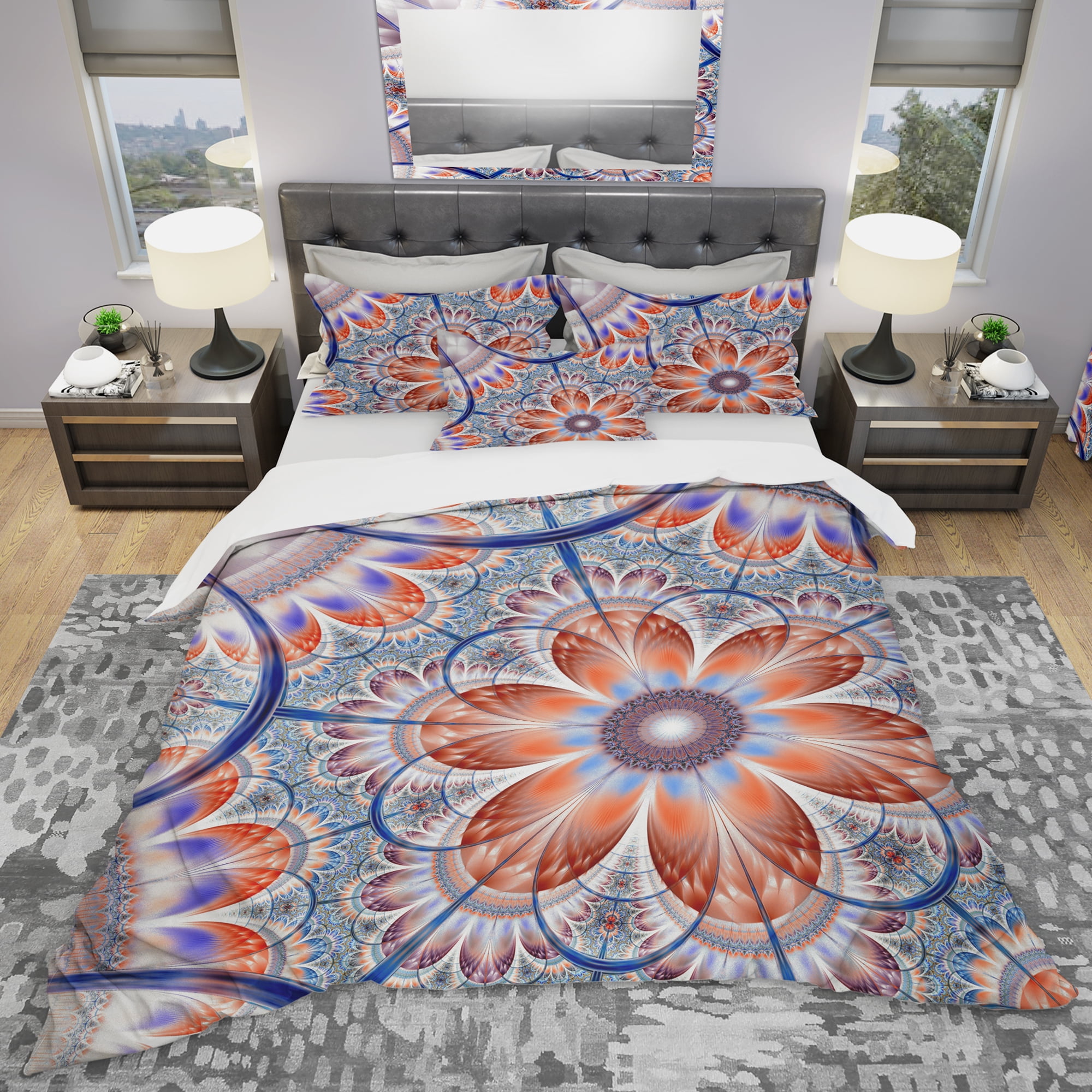 Designart 'Brown and Blue Large Fractal Flower' Modern & Contemporary Duvet Cover Set