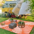 thumbnail image 4 of 9'x12' Outdoor Rugs for Patios, Yamaziot Patio Rug RV Mats, Waterproof Reversible Plastic Straw Camping Rug for Deck Porch Balcony Beach Tropical, Palm Leaf Orange, 4 of 8