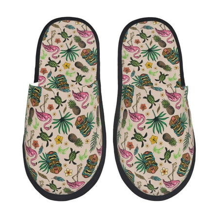

Rateoe Tropical Mask Flamingo Pattern Fuzzy Slippers Fuzzy Soft House Slippers Plush Furry Warm Cozy Open Toe Fluffy Home Shoes-Medium