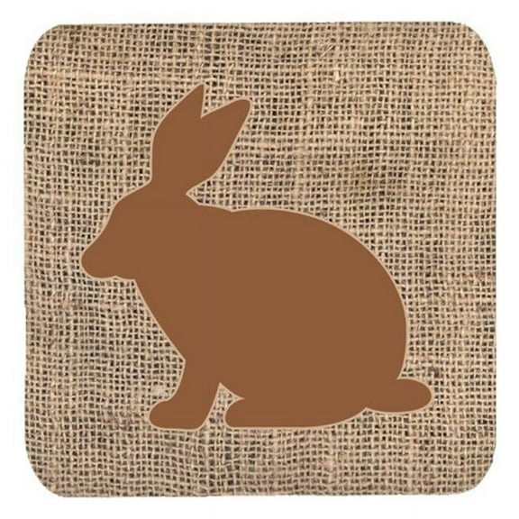 Rabbit Burlap And Brown Foam Coasters, Set Of 4