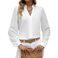 thumbnail image 3 of QAFOPEH Women Notched V Neck Lace Long Sleeve Solid Color Work Office Chiffon Shirt, 3 of 7