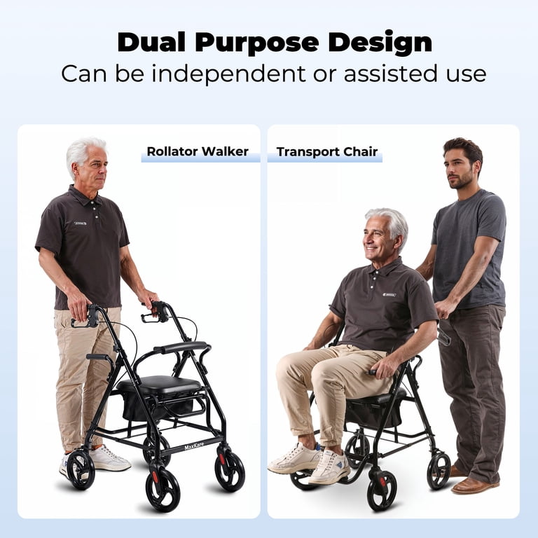 Using the rollator to sit and stand safely