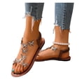 thumbnail image 4 of YgkuHd Women's Casual Flat Sandals Rhinestone Bowknot Accents Transparent PVC Straps Elastic Ankle Strap Padded Sole Coffee,6.5, 4 of 6