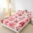 thumbnail image 4 of Feelyou Romantic Couple Gnome Bed Sheets, Love Heart Print King Sheets, Fashion Pink Patchwork Sheet Set, Ultra Soft Bedroom Decor, 4 Pieces, 4 of 7
