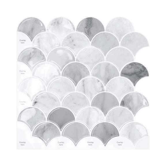 20 Sheets Peel and Stick Tile for Bathroom Kitchen Backsplash Tile Stickers Peel and Stick on Backsplash 12"x12" Fish Scale Removable Back Splash for Renters Living Room Fireplace