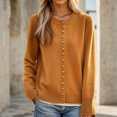 thumbnail image 3 of Women's Lightweight Cardigans Button Down Crewneck Loose Solid Knitted Sweater Coat Long Sleeve Casual Outerwear for Fall Winter Lightweight Layers,Earthy Yellow,XL, 3 of 4