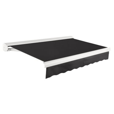 Awntech 12 Ft Key West Right Motorized Heavy Duty Patio Retractable Awning with Cassette (144in x 9.38in x 120in), Black