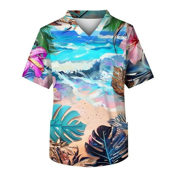 Yiaimeir Tropical Buttonless Beach T-shirt Hollow Knit Breathable Summer Wear