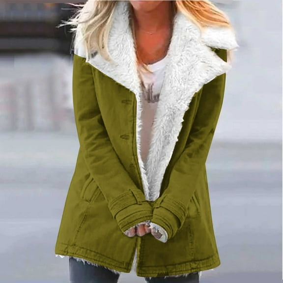 Azrian Winter Warm Composite Plush Button Lapels Jacket Outwear Coat Women's Winter Plus Size Warm Parka Coat with Hood