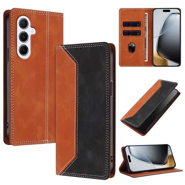 Funda FOXDOCK para Samsung Galaxy A56 de Cuero Premium Bicolor con Ranuras RFID, Carcasa Tipo Billetera Antigolpes y Soporte Plegable