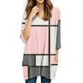 thumbnail image 5 of WTOBBY Women's Fashion Casual Retro Geometric Print V-Neck Mid-Length Tunic Tops with Pockets, 3/4 Sleeve Blouses, Daily Use Comfort Shirt,Pink S, 5 of 5