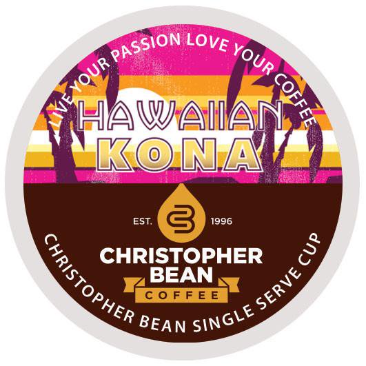 Christopher Bean Coffee Hawaiian Kona Blend KCup Coffee Pods, 18 Count