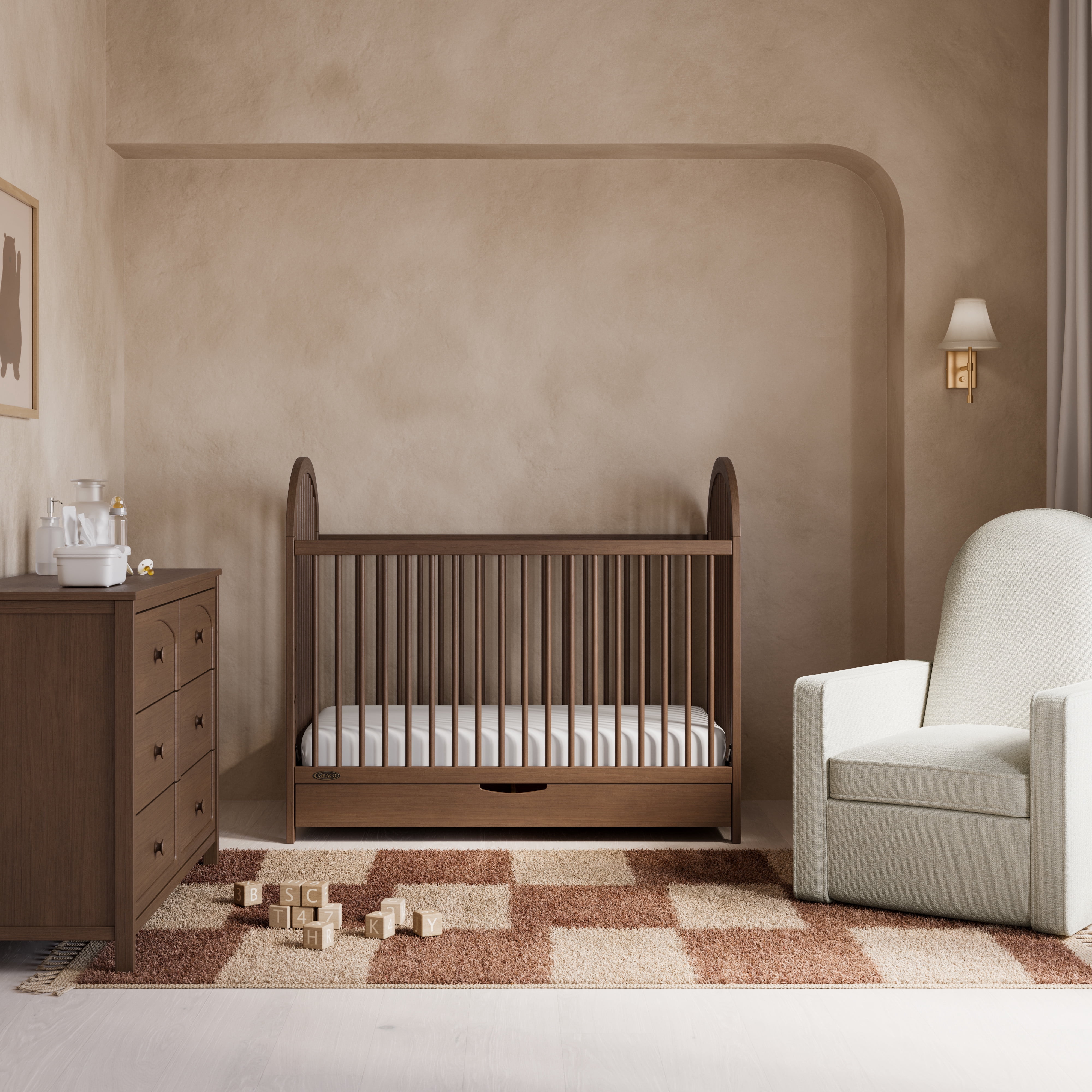 Graco Olivia 3-In-1 Convertible Baby Crib with Drawer, Hazelnut
