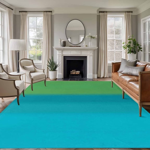 Green Blue Ombre Striped Area Rugs 6'x9', Washable Small Throw Rugs for Kitchen Dining room, Modern Color Vertical Indoor Outdoor Rug Non-Slip Low Pile Carpet Runner Reversible Floor Mats