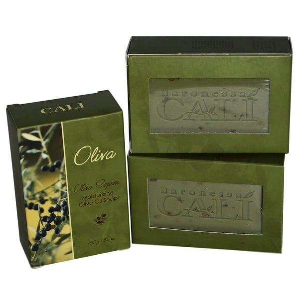 Baronessa Cali Oliva Green Sapone Jabón hidratante de aceite de oliva – Fragancia clásica de Oliva Jabón de barra de aceite de oliva hidratante profundo y refrescante – 5.3 onzas Paquete de 3