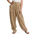 thumbnail image 5 of TOMVIGX Barrel Sweatpants Women Travel Flowy Wide Leg Corduroy Pants Elastic Waist Loose Cropped Casual Trousers with Pockets Khaki L, 5 of 5