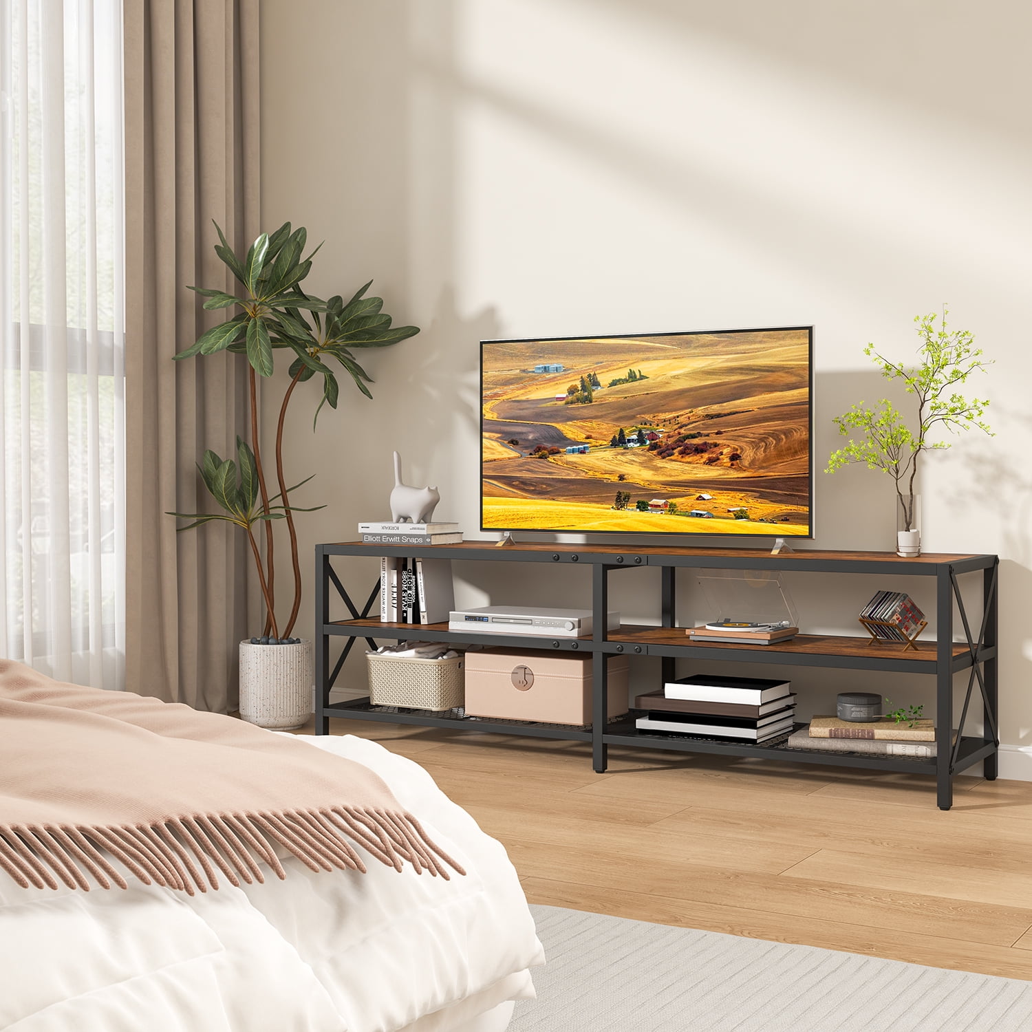Winkalon TV Stand for TV up to 75 Inch,Wood TV Console Entertainment Center for Living Room,Bedroom,Rustic Brown