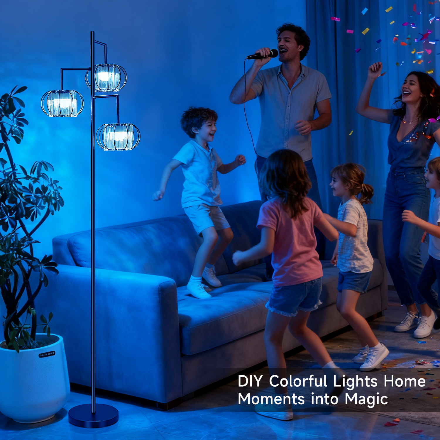Crystal Floor Lamp with Wireless Rechargeable RGB Bulb, 15 Color Modes, Remote-Controlled Standing Light for Bedroom and Living Room