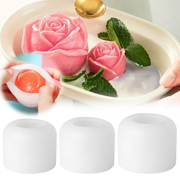 Clearance Ice Cube Mold under $5 3D Rose Shape Ice Cube Coffee Ice Rose Silicone Rose Ice Cubes Flower Silicone For Fondant Cake And Ice Cube（3pcs）