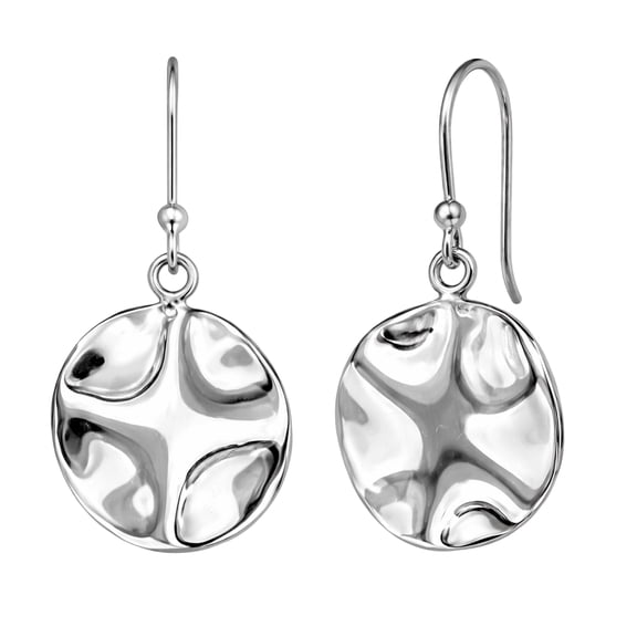 Chic and Classic Bent Circle Disc Charm Sterling Silver Dangle Earrings