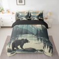 thumbnail image 2 of Manfei Teens Adults Animal Bear Bedding Comforter Set 7 Pieces,Moutain Jungle Full Bedding Set Lightweight,Woodland Wildlife Fitted Sheet Flat Sheet,Lightweight Room Decor,Reversible, 2 of 8