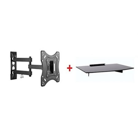 Mount Plus 1095 31 Tilt Swivel Corner Wall With Bundle Single Glass Shelf Of Cable Box Dvd Player Stereo Components For Most 23 To 42 Vesa