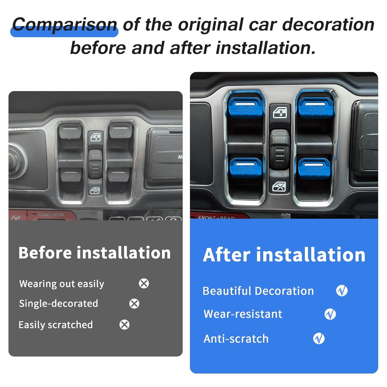 4PCS Premium Aluminum Window Decorative Switch Ring Trims Button Cover Set for Jeep Wrangler JL JLU 2018-2025 2026 & Gladiator JT 2020-2026 Accessories - Metal Finish, Interior Upgrade (Red)