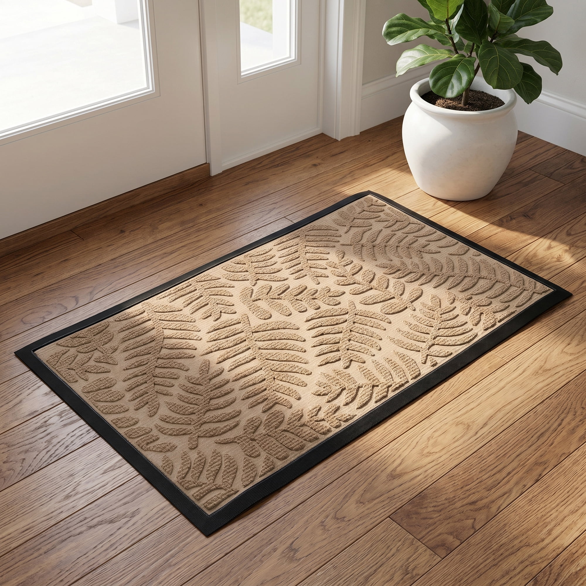 Unique Bargains Low-Profile Doormat Waterproof Non-Slip Geometric Scraper Khaki 30" x 18"