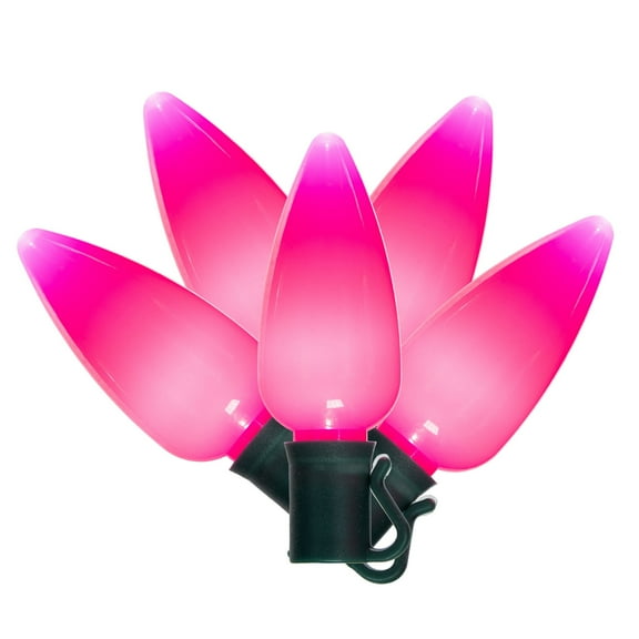 Vickerman 25 Pink Ceramic C9 LED Light on Green 22AWG Wire, 25'.
