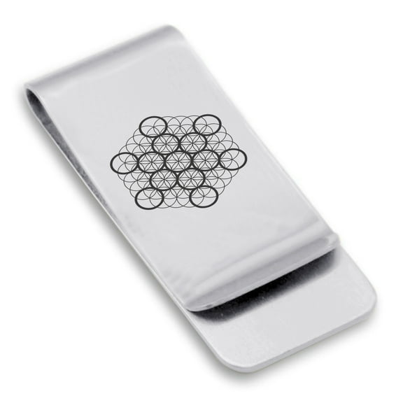 Stainless Steel Sacred Geometry Fruit of Life Classic Slim Money Clip Credit Card Holder