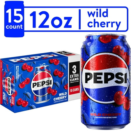 Pepsi Wild Cherry Soda, 12 oz Cans, 15 Count