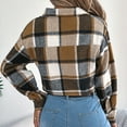 thumbnail image 5 of Stichou Womens Cropped Plaid Shacket Fashion Plaid Button Down Flannel Jackets Fall Casual Baggy Shirts Outwear Clothes Khaki S, 5 of 5