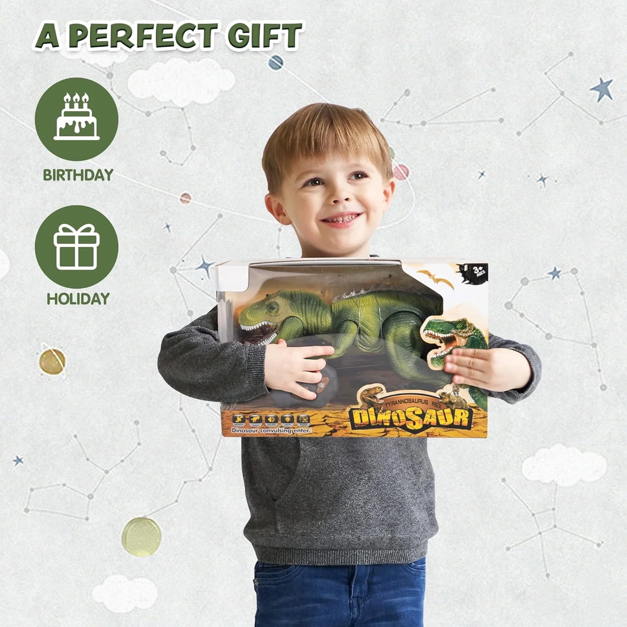 Joyfy Remote Control Walking Dinosaur for Kids 3-5, Robot Dinosaur Toy with Light and Realistic Roaring Sound, Electric Animal Toy, Christmas Birthday Gift for Boys