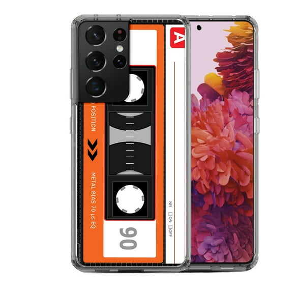Shockproof Hybrid Bumper Phone Case for Samsung Galaxy S21 Ultra, by OneToughShield ® - Cassette Orange
