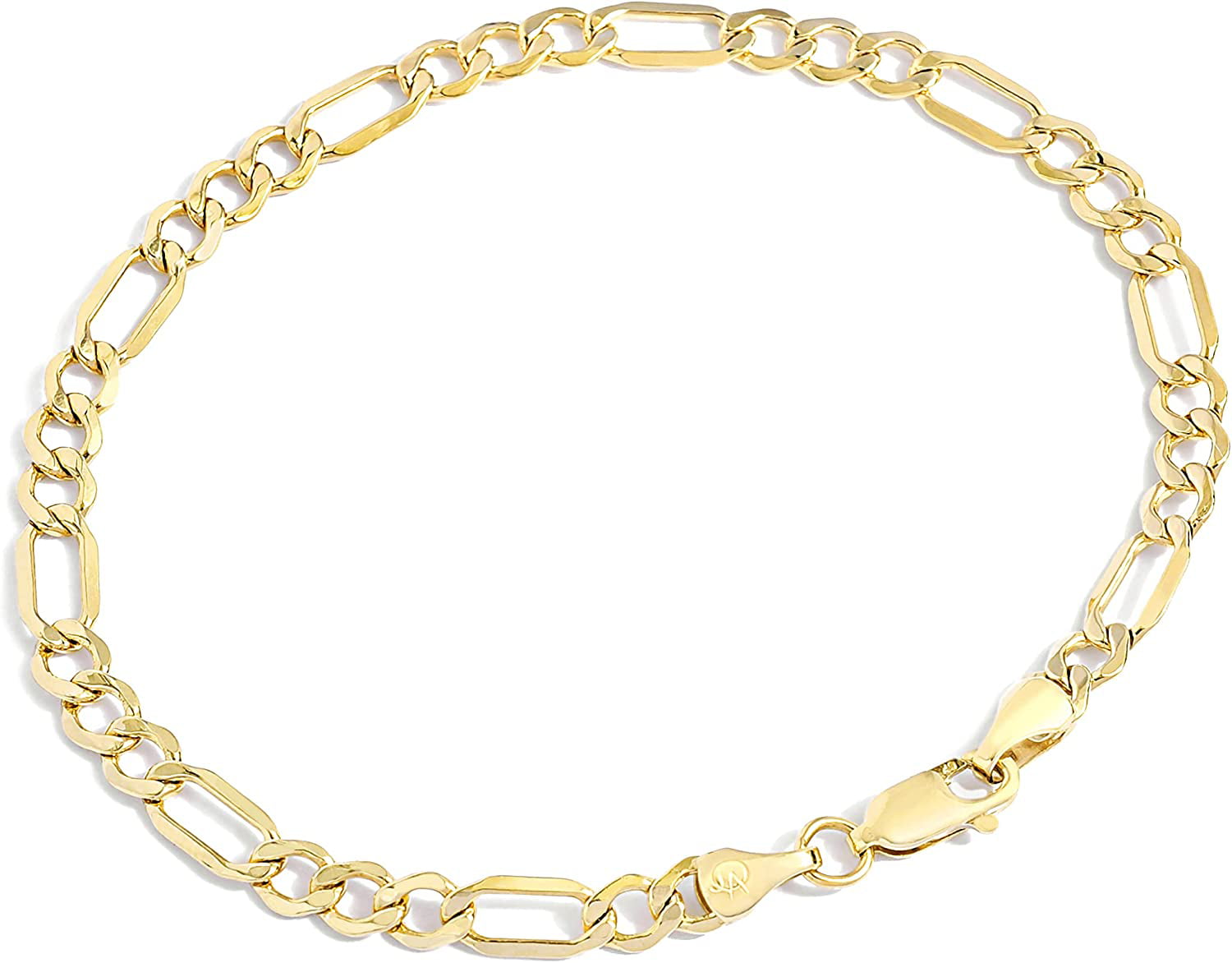 Solid Figaro Link Bracelet 14K Yellow Gold 8