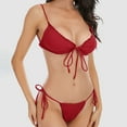 thumbnail image 2 of WREESH Womens Two Piece Swimsuit String Bikini Sets Solid Color Fashion Casual Broadband Sling Binding Bikinis Sets Beach Bathing Suit Red, 2 of 6
