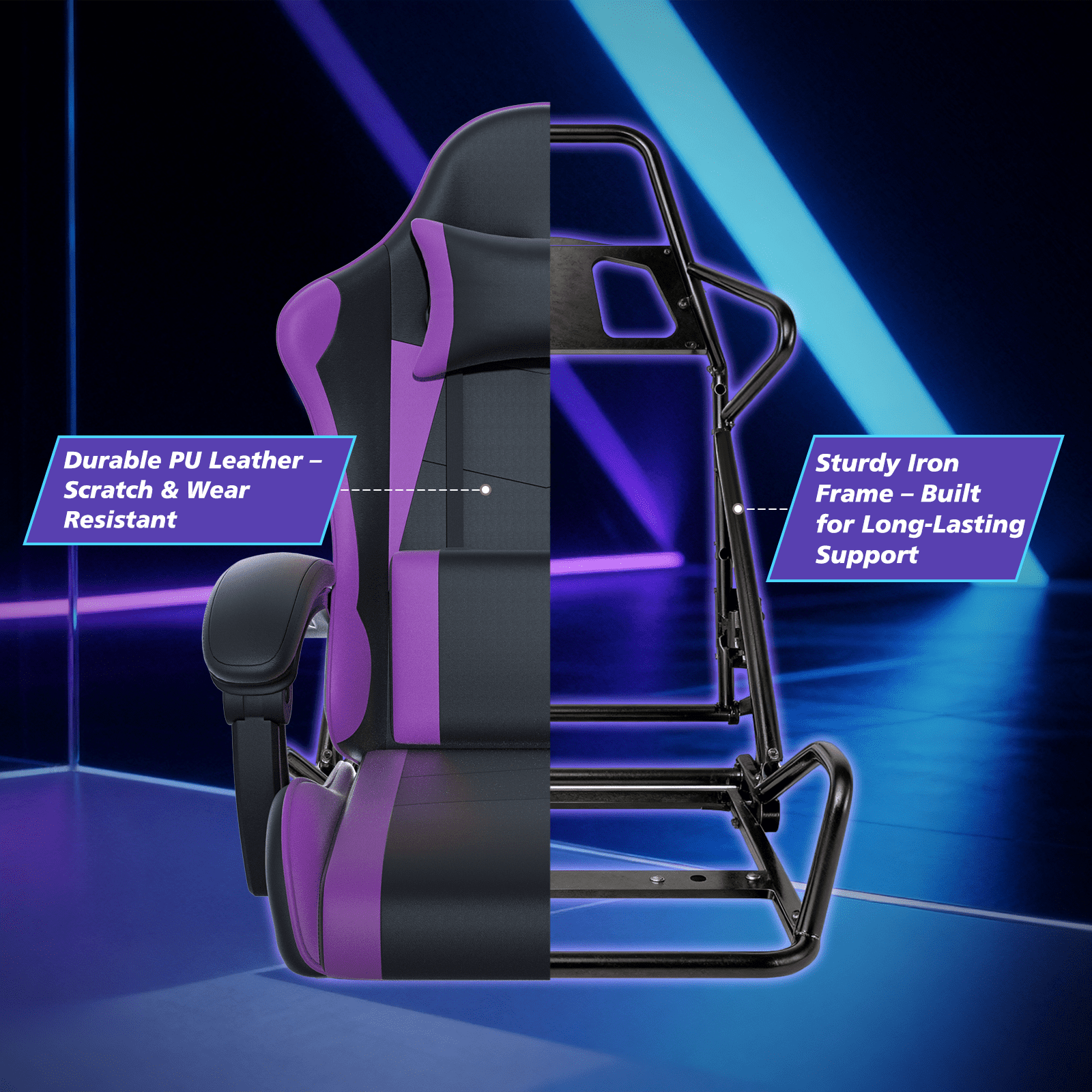 Magshion Ergonomic Gaming Chair with Headrest, Lumbar Support & Footrest - Adjustable Reclining Computer Chair for Adults, High Back Office Desk Chair, 350lbs Capacity， Purple