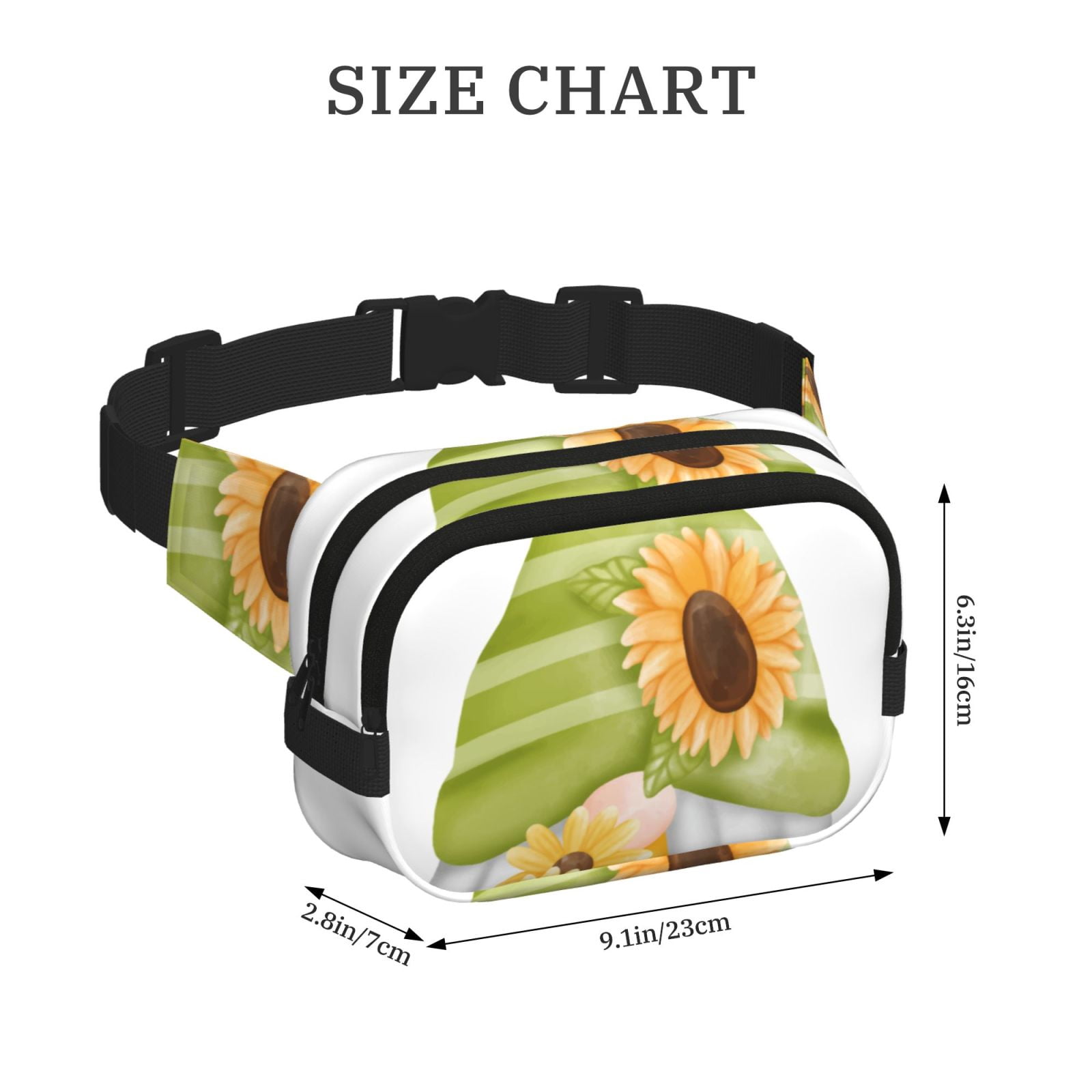 Picia Sunflower Gnomes Print Square Double-Layer Waist Bag Mini Adjustable Waist Belt Bag Exercise Running Travel Hiking