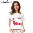 thumbnail image 2 of Camiseta holgada con estampado de perro para mujer, pijama de algodón, Top corto, sombrero de Papá Noel, Dachshund de Navidad, T7N001, novedad, 2 of 4