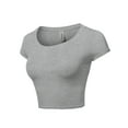 thumbnail image 2 of A2Y Women's Basic Solid Printed Scoop Neck Cap Sleeve Fitted Crop Rayon Top Tee Shirt Heather Grey L, 2 of 3