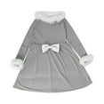 thumbnail image 3 of Posijego Girls Party Dresses Christmas Party Fleece Trim Long Sleeve Bow Front Flowy A-Line Dress for Girls, 3 of 5