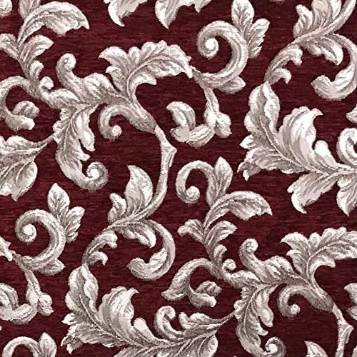 Decora Furnishings Classic Floral Vine Design Heavy and Luxurious Chenille Fabric Upholstery Material for Sofa, Window Treatments, Diwan, Cushion Covers, Chair, Craft - 54 inches Width (Maroon)