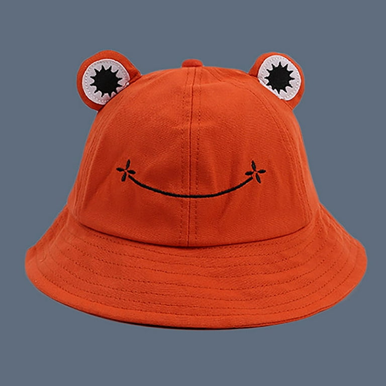 Penkiiy Frog Hat for Adult Teens, Cute Frog Bucket Hat, Cotton Bucket Hat  Funny Hat Fisherman Hat for Men Women Orange 